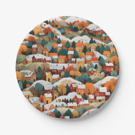 Plato De Papel Aldea del Collage de Papel de otoño
