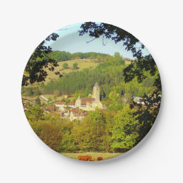Plato De Papel Aldea medieval de Placas de Papel Plástico