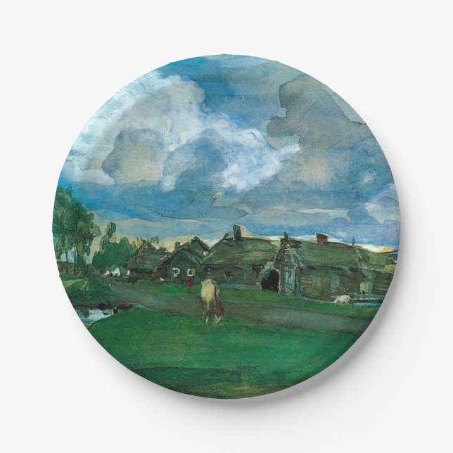 Plato De Papel Aldea rusa Valentin Serov (Anverso)