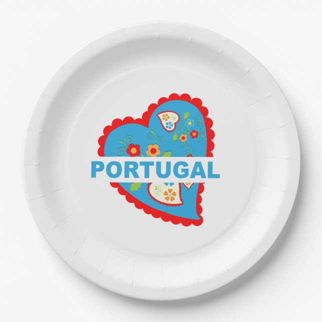 Plato De Papel Alegre corazón portugués (Anverso)