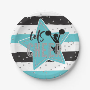 Plato De Papel Alegre de cumpleaños del Cheerled de color azul Si