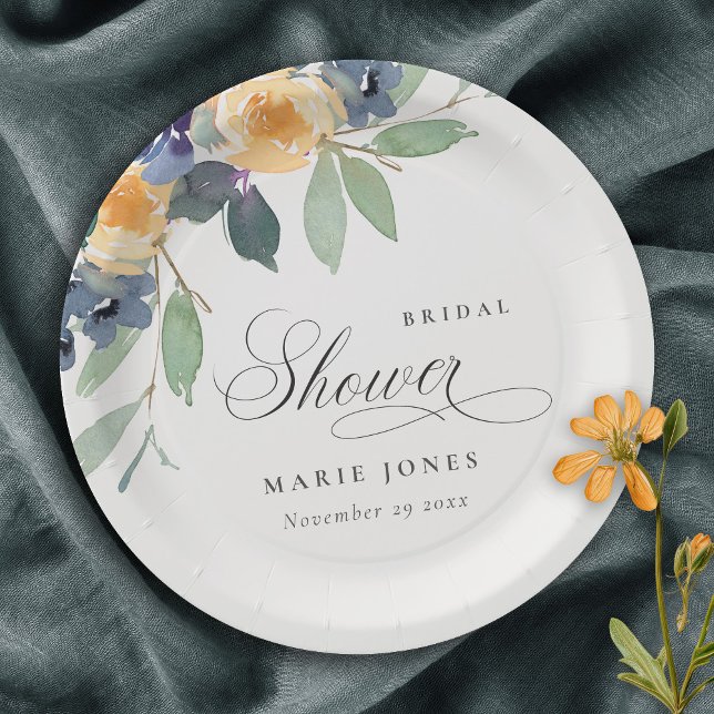 Plato De Papel Alegre ducha de novias Rústica Amarilla Azul Flora (Subido por el creador)