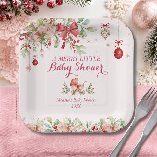 Plato De Papel Alegre Navidad Pequeño Arco Rojo Baby Shower