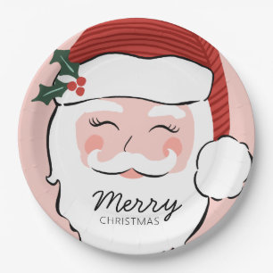 Plato De Papel Alegre Santa Face   Feliz Navidad