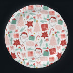 Plato De Papel Alegre Santa | Merry Christmas Paper Placas<br><div class="desc">Estas placas de papel presentan un fondo de patrón de Navidades muy alegre. Los colores son rosa,  rojo y azul claro-verde.</div>