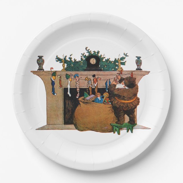 Plato De Papel Alegre Viejo Elfo de Navidad, Jessie Willcox Smith (Anverso)