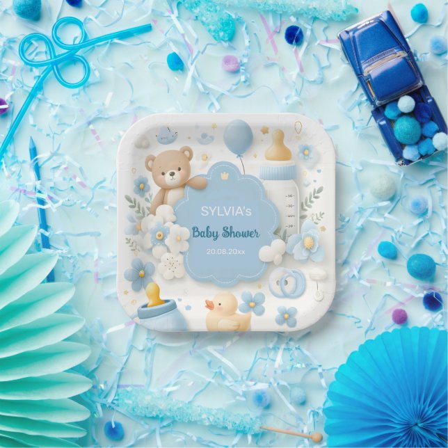 Plato De Papel Alegría de Blue Bundle: Ducha de niño bebé con osi (Fiesta)