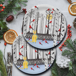 Plato De Papel Alegría de invierno - Gato con cardenales de Birch