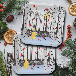 Plato De Papel Alegría de invierno - Gato con cardenales de Birch