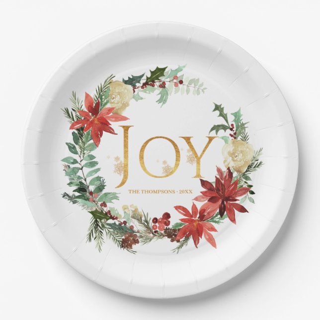 Plato De Papel Alegría de la fiesta de Navidad en invierno rústic (Anverso)