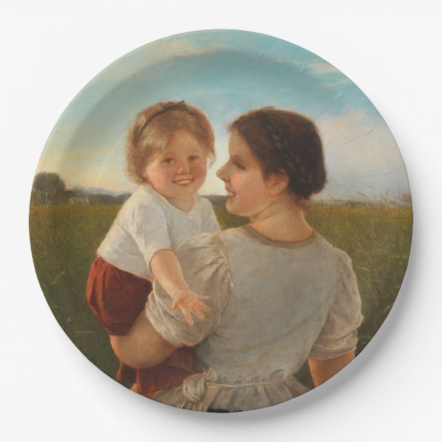 Plato De Papel Alegría de la madre (madre amorosa y hija) (Anverso)