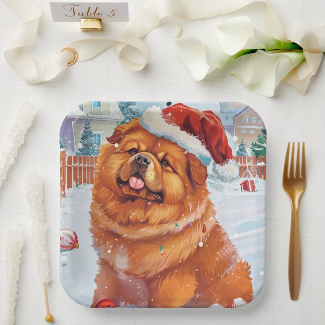 Plato De Papel Alegría de los Navidades Chow Chow Winter Wonderla (Boda)