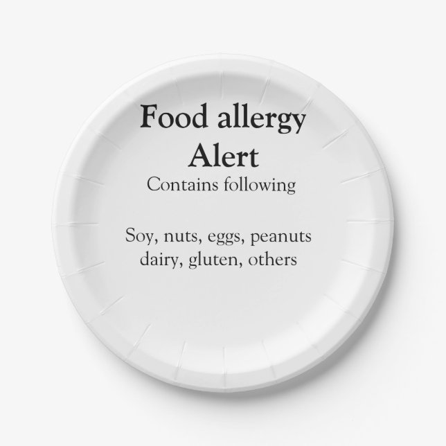 Plato De Papel Alerta de alergia al alimento añadir nombre de los (Anverso)