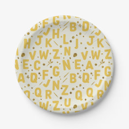 Plato De Papel Alfabeto Acuarela Amarillo