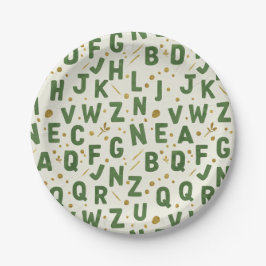 Plato De Papel Alfabeto acuarela verde bosque