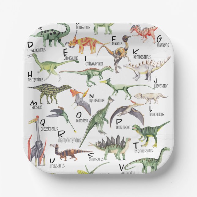 Plato De Papel Alfabeto de dinosaurio (Anverso)