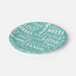 Plato De Papel Alfabeto fonético azul y blanco