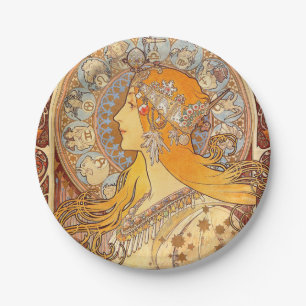 Plato De Papel Alfonse Mucha Zodiac Art Nouveau Mujer