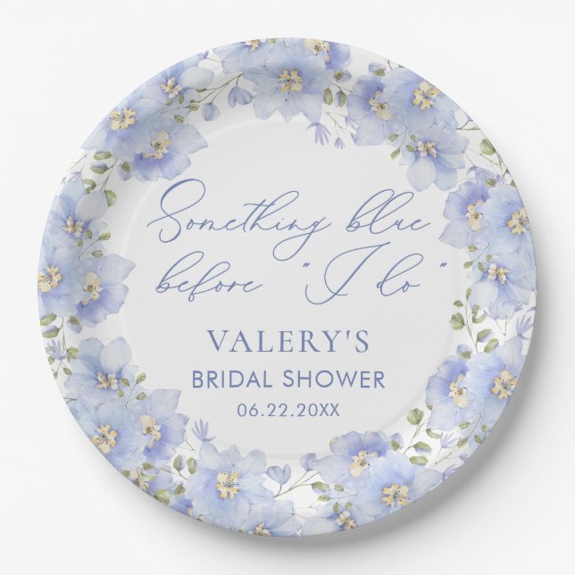 Plato De Papel Algo Azul Antes De Hacer Ducha De Novias Florales (Anverso)