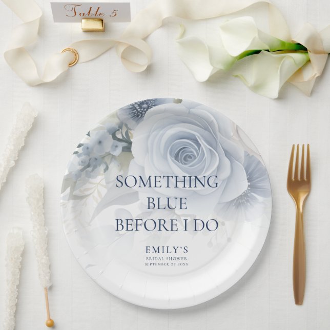 Plato De Papel Algo azul antes de hacer Florals Bridal Shower (Boda)