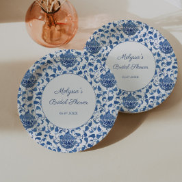 Plato De Papel Algo Azul Chinoiserie Imprimir ducha de boda