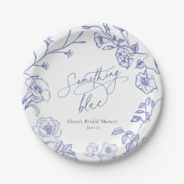 Plato De Papel Algo de ducha azul de novia