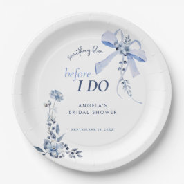 Plato De Papel Algo Floral Azul Bow Brillante Ducha