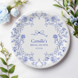 Plato De Papel Algo Floral Azul ducha de novia