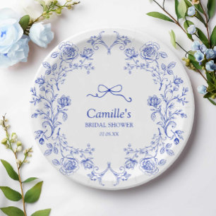 Plato De Papel Algo Floral Azul ducha de novia
