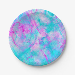 Plato De Papel Algodón de azúcar rosa y azul lavado de acuarela