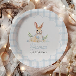 Plato De Papel Algunos Bunny Pastel Spring Blue Gingham Primer Cu