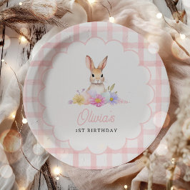 Plato De Papel Algunos Bunny Pastel Spring Pink Gingham Primer Cu