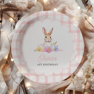 Plato De Papel Algunos Bunny Pastel Spring Pink Gingham Primer Cu