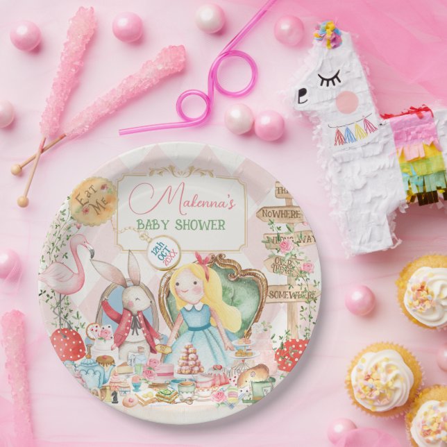 Plato De Papel Alice Adventure in Woderland Baby Shower Tea Fiest (Fiesta)
