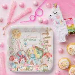 Plato De Papel Alice Adventure in Woderland Baby Shower Tea Fiest