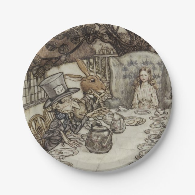 Plato De Papel Alice Birthday Uncumpleaños Rabbit Hatter Fiesta (Anverso)