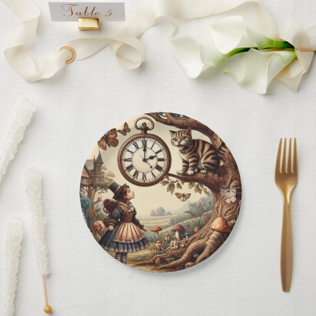 Plato De Papel Alice & Cheshire Cat: Whimsical Wonderland Fantasy (Boda)