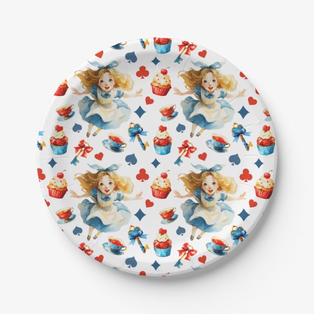 Plato De Papel Alice in ONEDERLAND Watercolor 1st Birthday (Anverso)