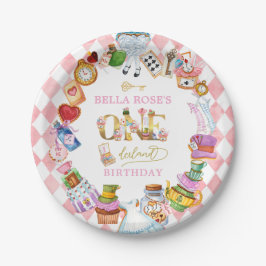 Plato De Papel Alice in Wonderland 1st birthday Pink 