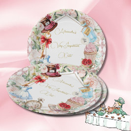 Plato De Papel Alice In Wonderland Tema Floral Pink Personal