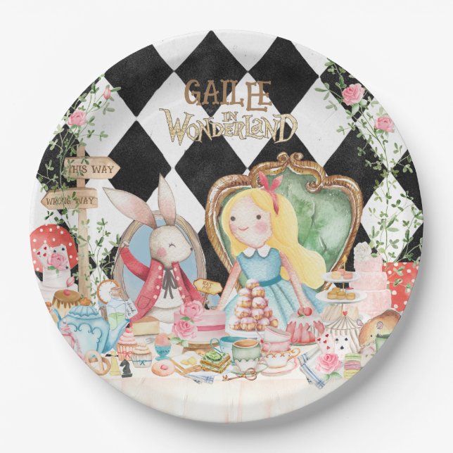 Plato De Papel Alicia aventuras en Woderland Birthday Tea Fiesta (Anverso)