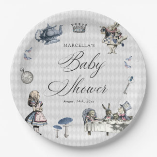 Plato De Papel Alicia Azul y Rosa Dusto En Baby Shower De Maravil