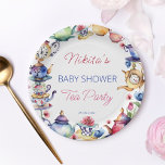 Plato De Papel Alicia en el maravilloso país del bebé ducha té me<br><div class="desc">Alicia en el maravilloso país ducha de bebé té fiesta vajilla papel personalizado fiesta platos,  té acuarela moderno con tema fiesta ducha de novia,  tazas y salsas,  macetas de té y flores</div>