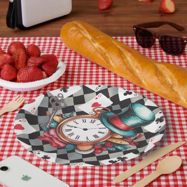 Plato De Papel Alicia en el patrón del país de las maravillas (Picnic)