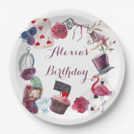 Plato De Papel Alicia en margarita acuarela de maravilla