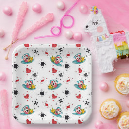 Plato De Papel Alicia en placas de papel negro para el tema de la