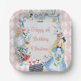 Plato De Papel Alicia encantada y colorida en el cumpleaños de Ma