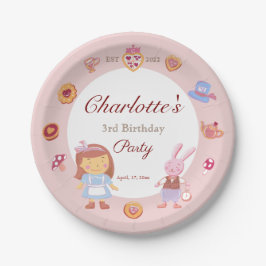 Plato De Papel Alicia linda, Fiesta de té rosado cumpleaños