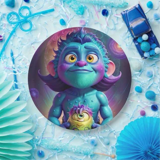 Plato De Papel Alien espacial y amigo (Fiesta)