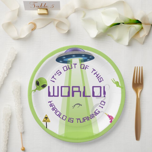 Plato De Papel Alien Out of the World Any Age Birthday (Boda)